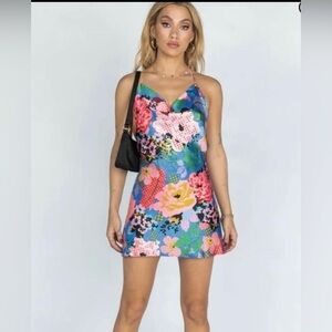 NWT Princess Polly Floral Satin Mini Open Back Dress, Going Out Dress